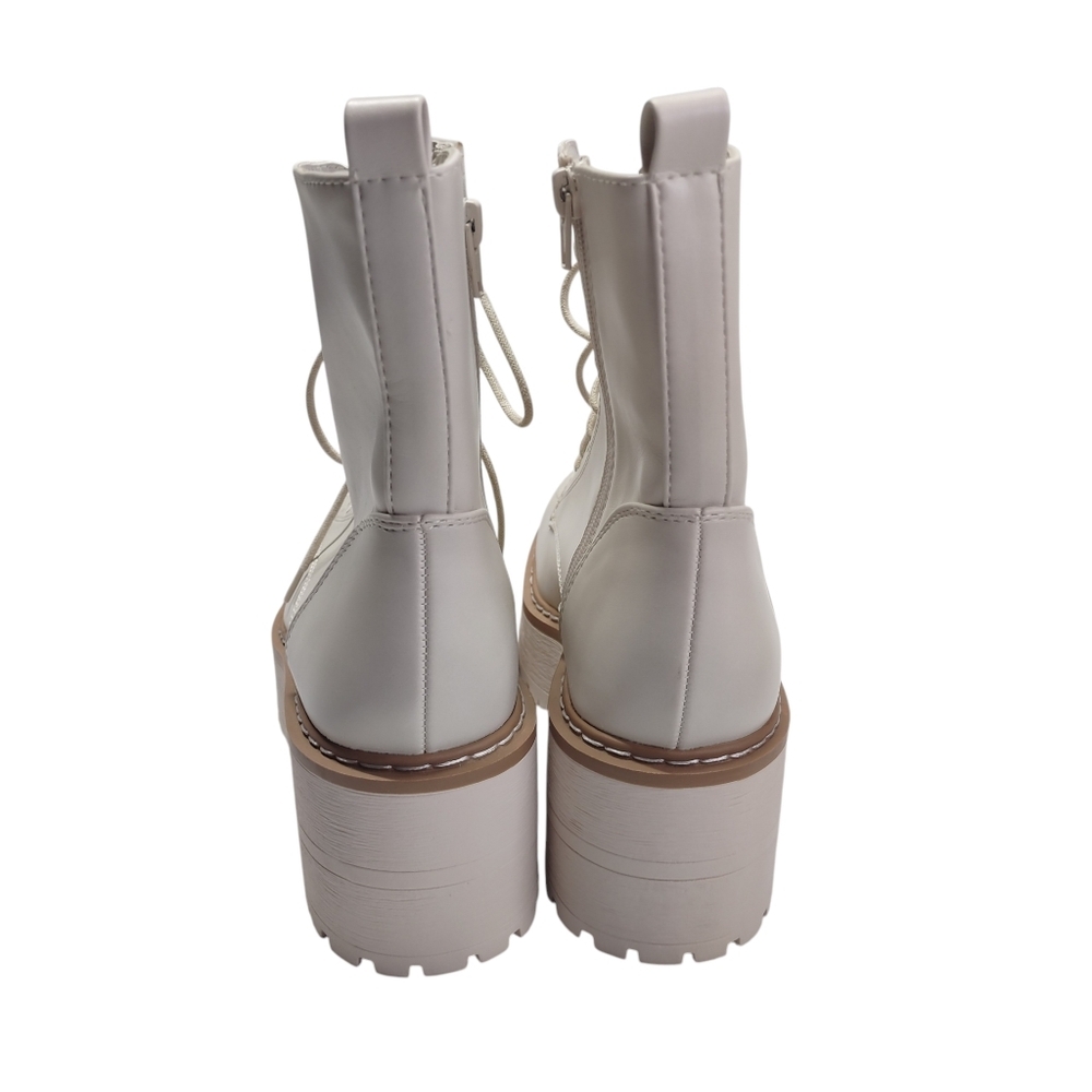 Soda Off White Pu Lace Up Chunky Lug Sole Round Toe Wide Combat Ankle Boot NWOT - Picture 5 of 13